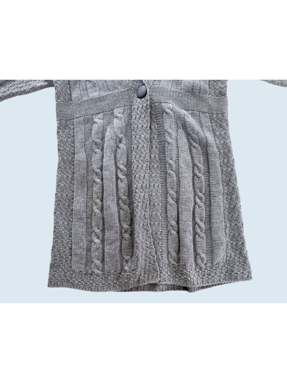 Vintage ARAN CRAFTS Made in Ireland Wool Grey Cardigan Sweater Sz L - Picture 6 of 8